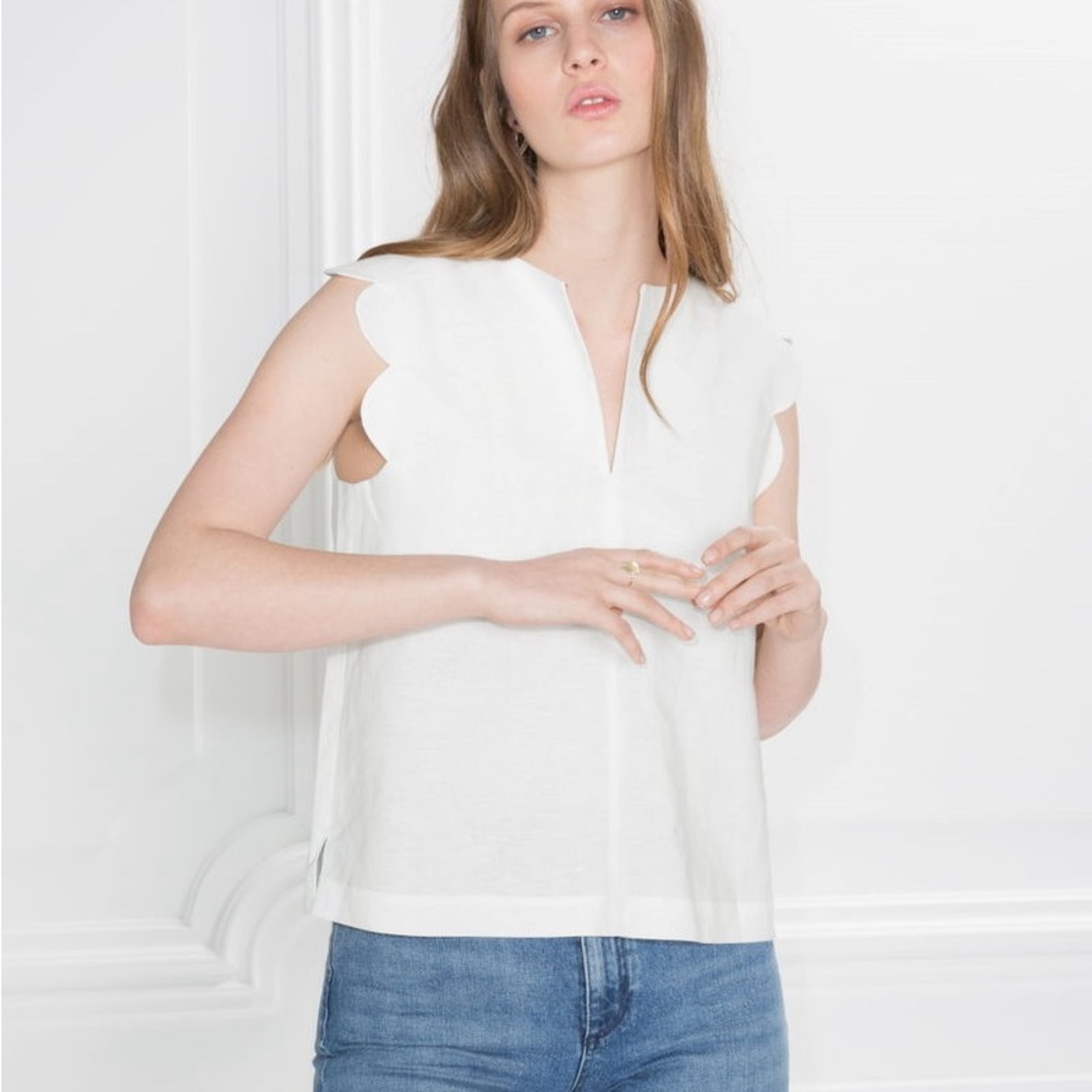 White Scalloped Sleeveless Top